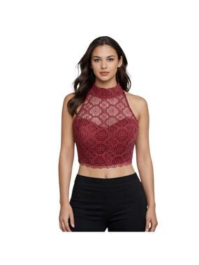 Sequin Hearts Red Lace Crop Top – Silver Sparkle – Size 1